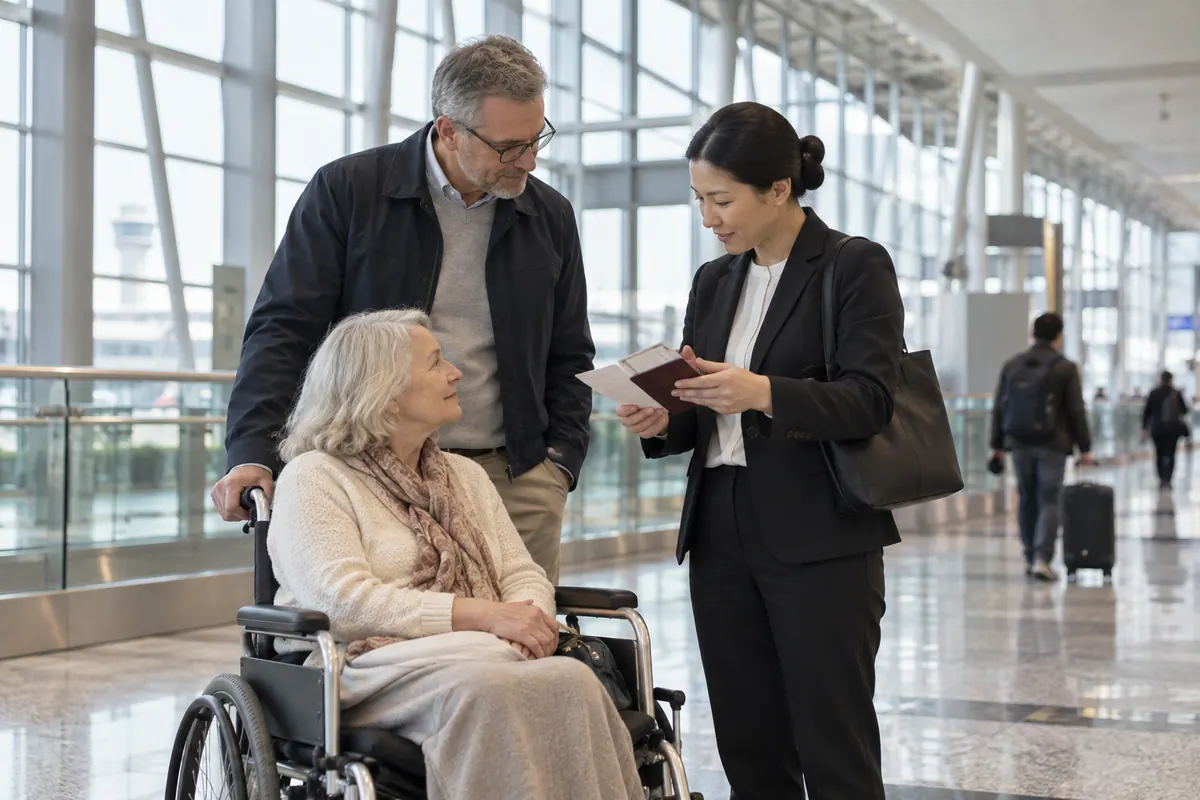 Commercial flight travel with mobility and escort support