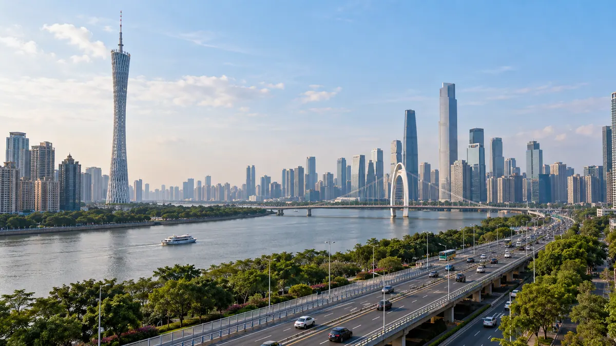 Illustrative Guangzhou riverfront gateway and transport corridor